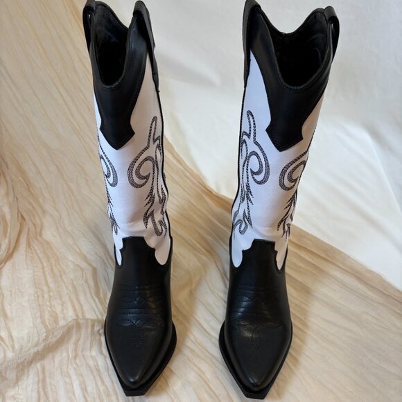 NEW Steve Madden Womens Tall Western Windie White/Black Boots Size 7.5 - Picture 4 of 13